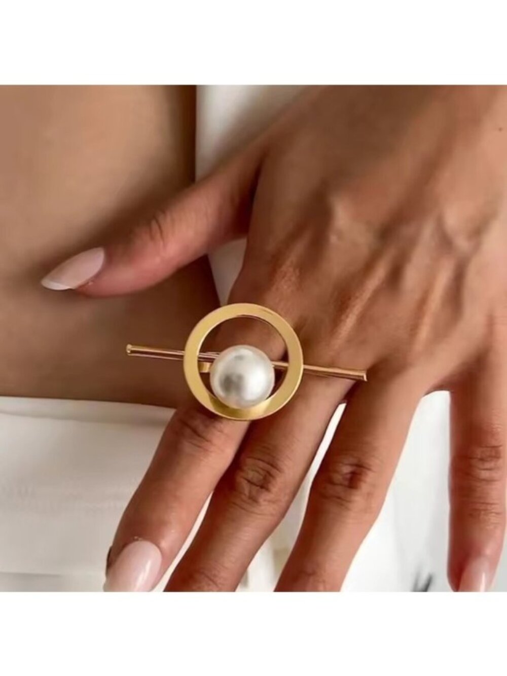 Anthropologie Gold Ring with Pearl Accent